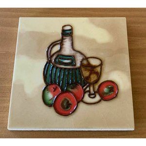 Wine Glass Bottle Grapes  Decorative Wall Ceramic Art Tile 4x4 New